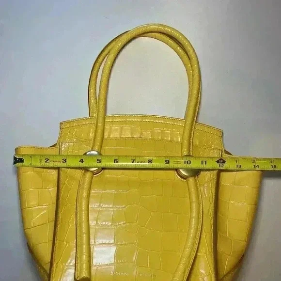 Proenza Schouler Croc Embossed Leather Pipe Tote Bag Small Yellow Citrus Purse - Picture 14 of 15